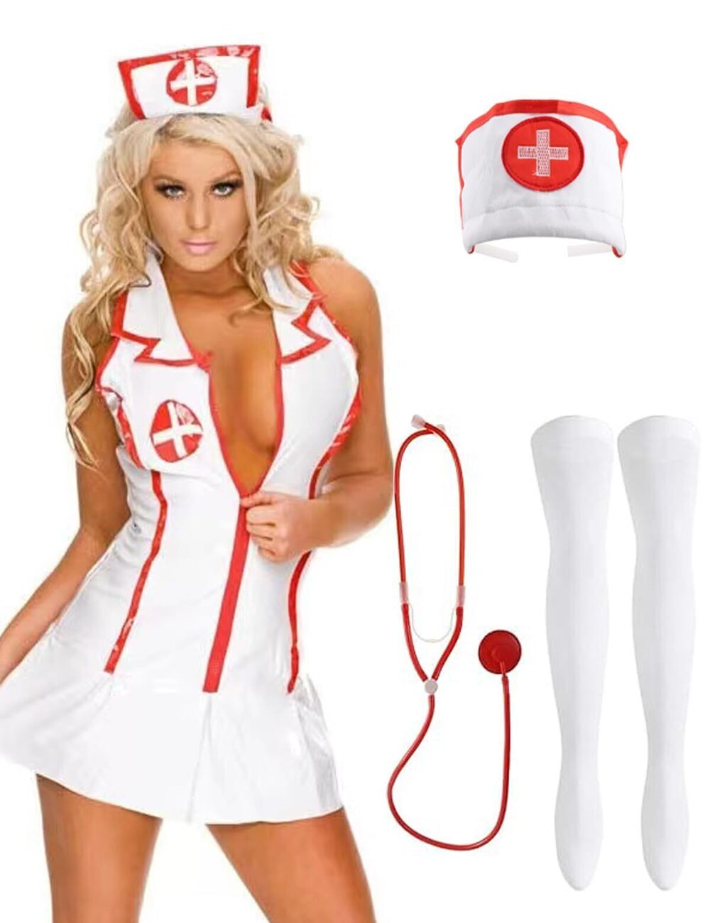 7822 Low Zipper Sexy Lingerie Nurse Roleplay Uniform Sexy Nurse Halloween